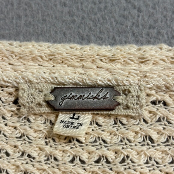 Gimmicks BKE Waffle Knit Sweater Cream 3/4 Sleeve Boat Neck Oversized L Boho - Picture 4 of 9